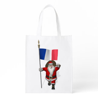 Santa Claus With Ensign Of France Grocery Bag
