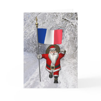 Santa Claus With Ensign Of France Holiday Card