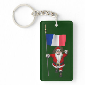 Santa Claus With Ensign Of France Keychain