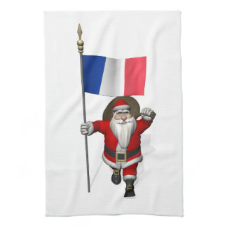 Santa Claus With Ensign Of France Kitchen Towel