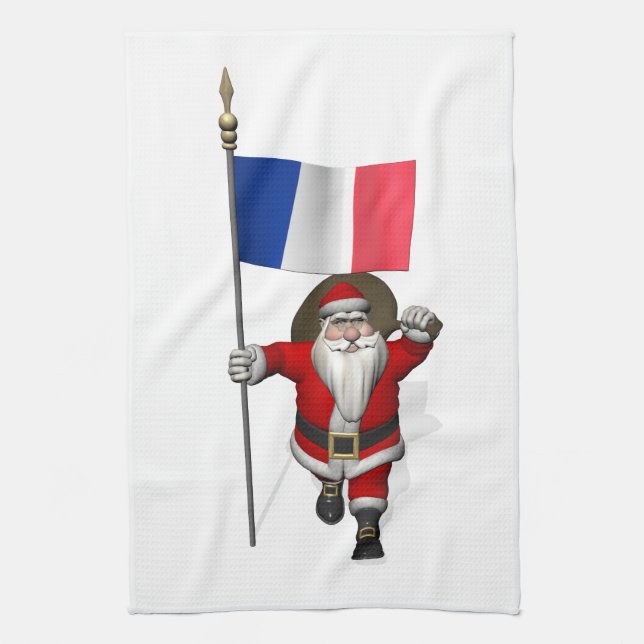 Santa Claus With Ensign Of France Kitchen Towel (Vertical)