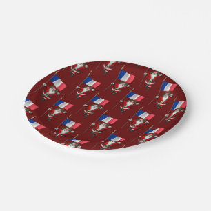 Santa Claus With Ensign Of France Paper Plates