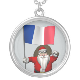 Santa Claus With Ensign Of France Silver Plated Necklace