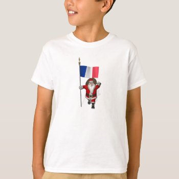 Santa Claus With Ensign Of France T-shirt by santa_world_flags at Zazzle