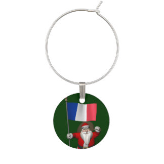 Santa Claus With Ensign Of France Wine Glass Charm
