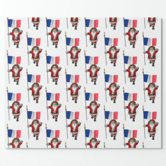 Santa Claus With Ensign Of France Wrapping Paper