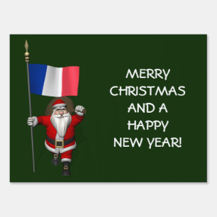 Santa Claus With Ensign Of France Yard Sign