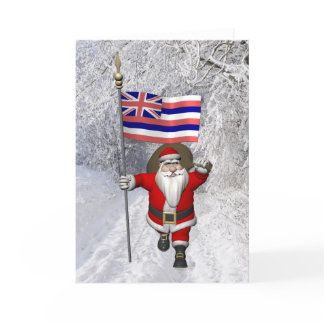 Santa Claus With Ensign Of Hawaii Holiday Card