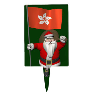Santa Claus With Ensign Of Hong Kong Cake Topper
