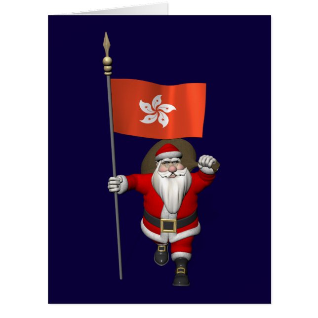 Santa Claus With Ensign Of Hong Kong Cards (Front)