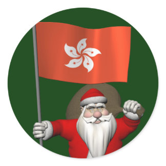 Santa Claus With Ensign Of Hong Kong Classic Round Sticker