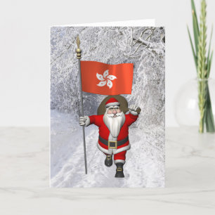 Santa Claus With Ensign Of Hong Kong Holiday Card