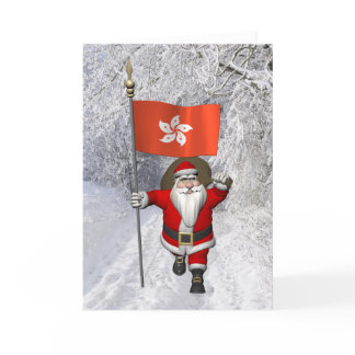 Santa Claus With Ensign Of Hong Kong Holiday Card