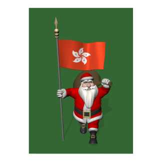 Santa Claus With Ensign Of Hong Kong Poster