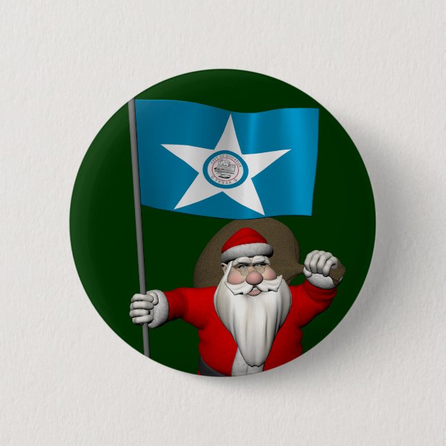 Santa Claus With Ensign Of  Houston Button (Front)