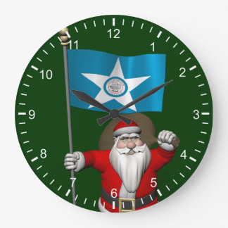 Santa Claus With Ensign Of  Houston Large Clock