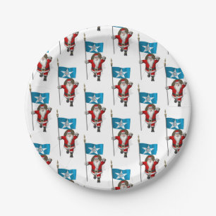 Santa Claus With Ensign Of Houston Paper Plates