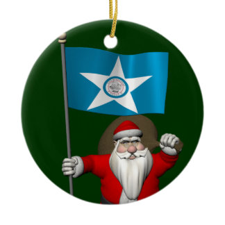Santa Claus With Ensign Of  Houston TX Ceramic Ornament