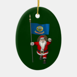Santa Claus With Ensign Of Idaho Ceramic Ornament