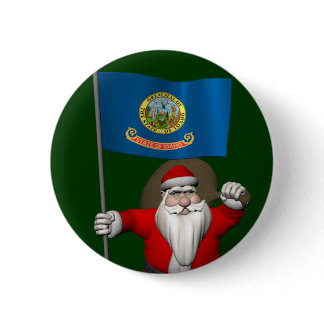 Santa Claus With Ensign Of  Idaho Pinback Button
