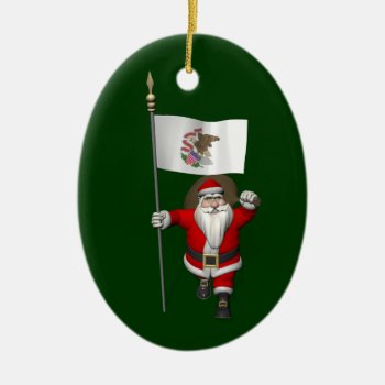 Santa Claus With Ensign Of Illinois Ceramic Ornament by santa_claus_usa at Zazzle