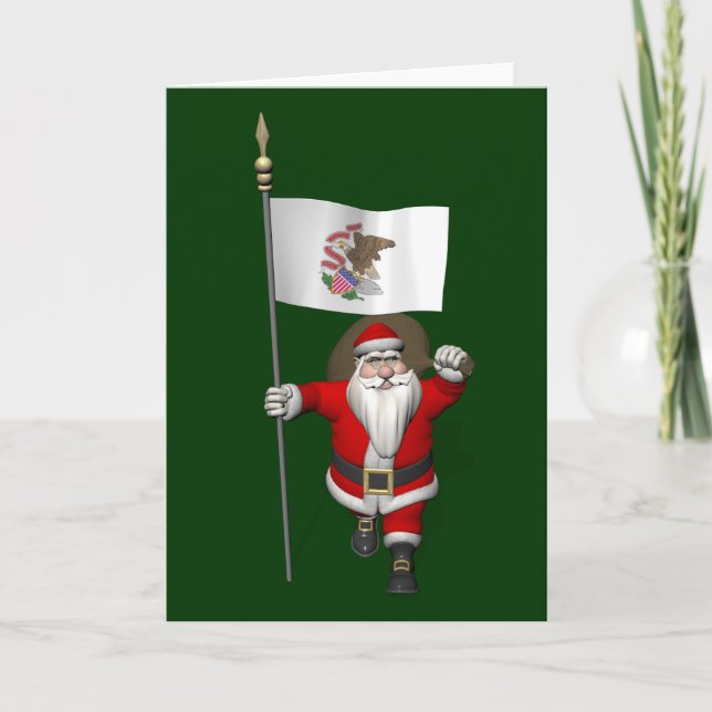 Santa Claus With Ensign Of Illinois Holiday Card (Front)