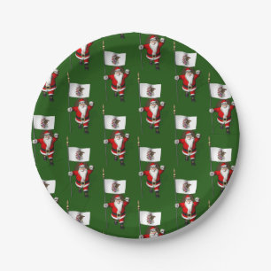Santa Claus With Ensign Of Illinois Paper Plates