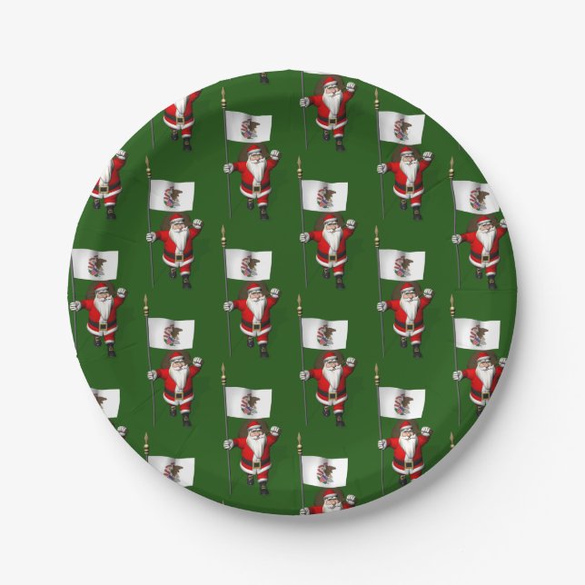Santa Claus With Ensign Of Illinois Paper Plates (Front)