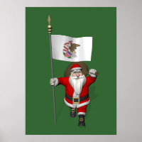 Santa Claus With Ensign Of Illinois