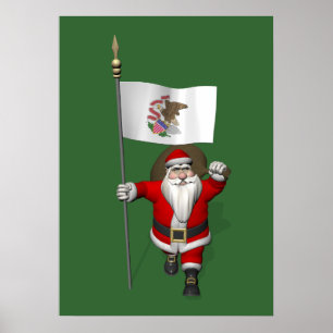 Santa Claus With Ensign Of Illinois Poster
