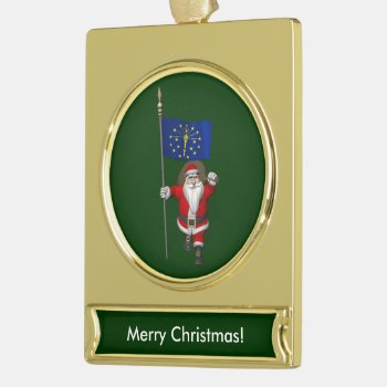 Santa Claus With Ensign Of Indiana Gold Plated Banner Ornament by santa_claus_usa at Zazzle
