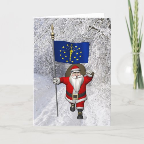 Santa Claus With Ensign Of Indiana Holiday Card