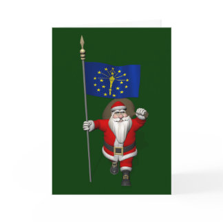 Santa Claus With Ensign Of Indiana Holiday Card