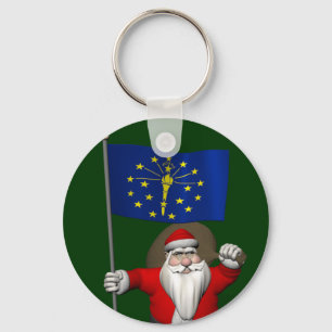 Santa Claus With Ensign Of Indiana Keychain