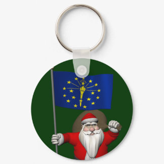 Santa Claus With Ensign Of Indiana Keychain