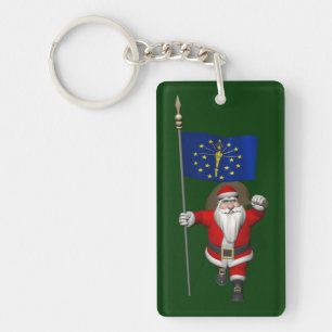 Santa Claus With Ensign Of Indiana Keychain