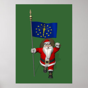Santa Claus With Ensign Of Indiana Poster