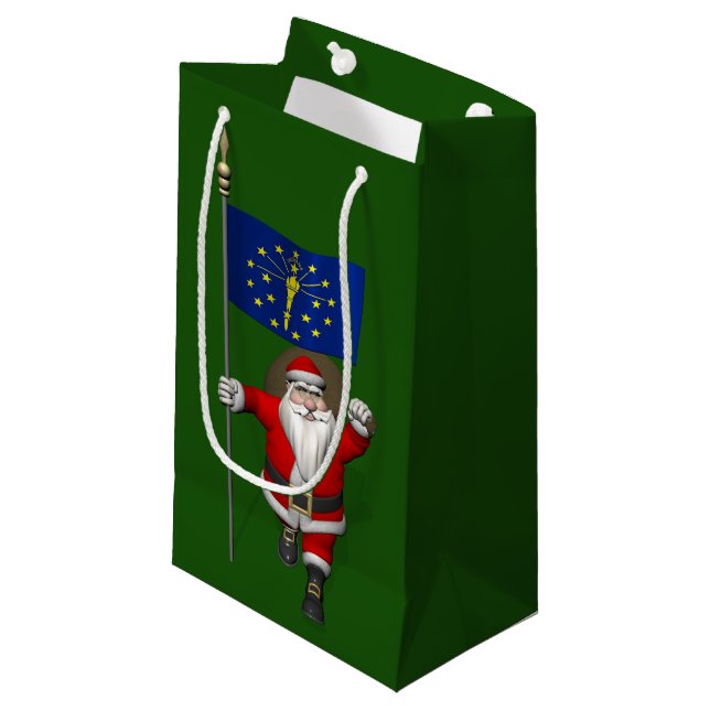 Santa Claus With Ensign Of Indiana Small Gift Bag (Front Angled)