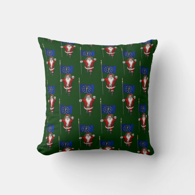 Santa Claus With Ensign Of Indiana Throw Pillow (Front)