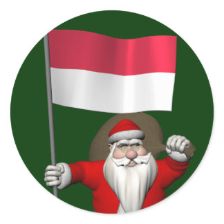 Santa Claus With Ensign Of Indonesia Classic Round Sticker