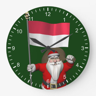 Santa Claus With Ensign Of Indonesia Large Clock