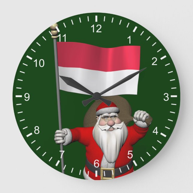Santa Claus With Ensign Of Indonesia Large Clock (Front)