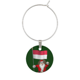 Santa Claus With Ensign Of Indonesia Wine Glass Charm