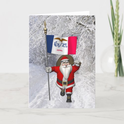 Santa Claus With Ensign Of Iowa Holiday Card