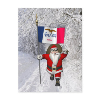 Santa Claus With Ensign Of Iowa Holiday Postcard