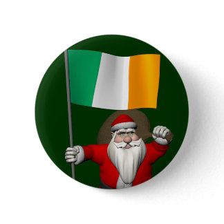 Santa Claus With Ensign Of Ireland Button