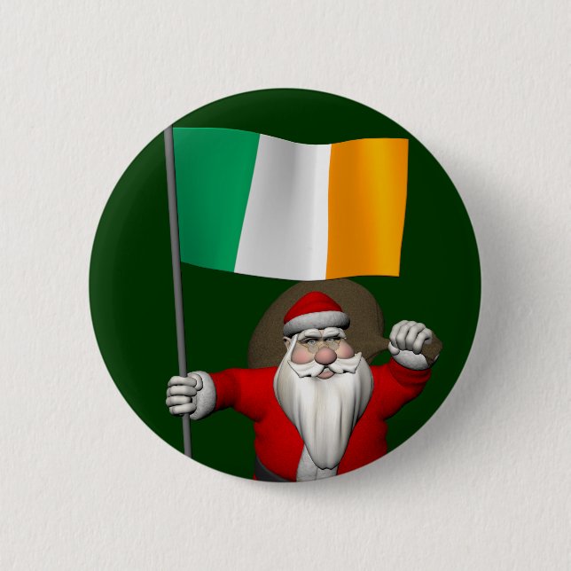Santa Claus With Ensign Of Ireland Button (Front)