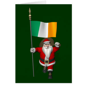 Santa Claus With Ensign Of Ireland Cards