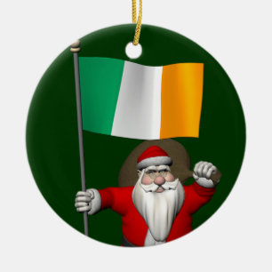 Santa Claus With Ensign Of Ireland Ceramic Ornament