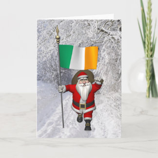 Santa Claus With Ensign Of Ireland Holiday Card